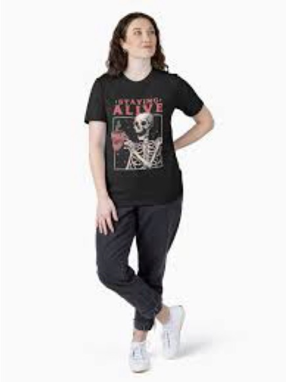 SHEIN Curve Women’s 4x Staying Alive Skeleton Coffee Graphic T-Shirt Gray Plus